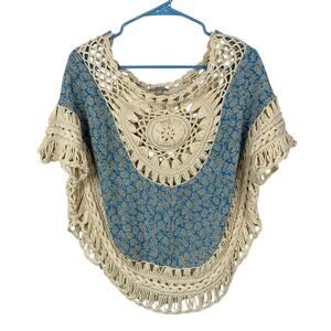 Mittoshop Blouse Cover Up Crochet Blue Floral Casual Boho Women's S M
